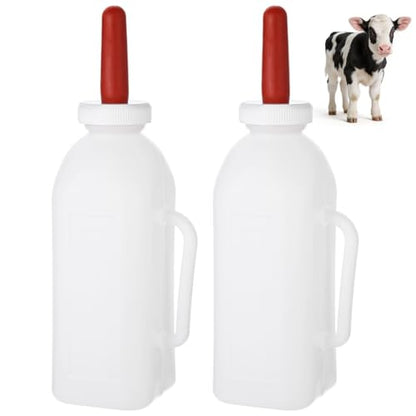 2 PCS Calf Feeding Bottles, 2 Quart Extended Teat Milk Feeder with Ergonomic Handle, Thickened Chew Resistant Silicone for Livestock Farm Animal Nursing, Easy Clean (2)