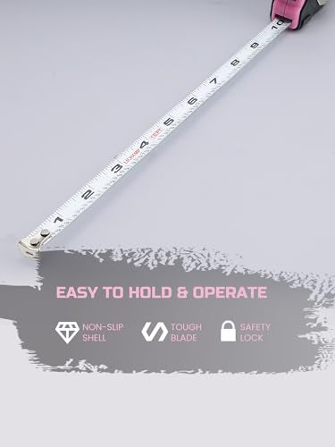 Lichamp Small Tape Measure 10 Feet, Pink Tape Measure Mini 3 Pack 10ft x 1/2in with 1/8 Fractions, 0310PK