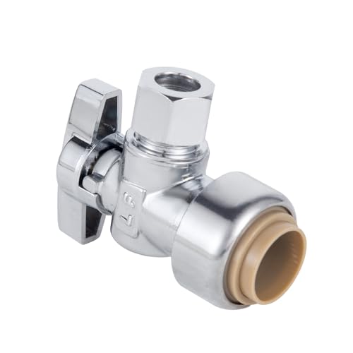 Angle Stop Valve, PushFit Angle Stop Valve,Angle Water Shut Off Valve 1/2 x 3/8 Inch Compression, Toilet Water Valve, 1/4 Turn, No Lead Brass Push to Connect Plumbing Fitting（2PCS） - size: 2 Pack 1/2" x 3/8" Compression