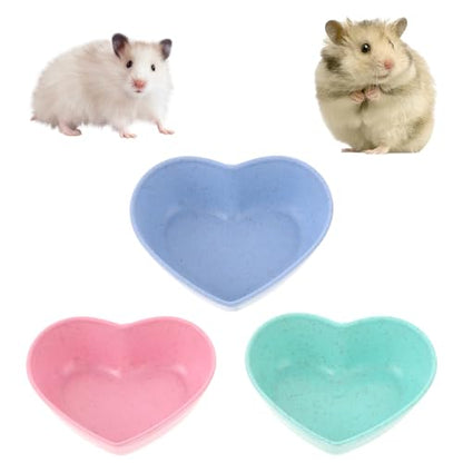 3 Pack Hamster Food Bowl Rabbit Guinea Pig Food Dish Cute Heart Shape Water Dish for Hamster Hedgehog Gerbil Small Animals Rat Rodent (Green, Blue and Pink)