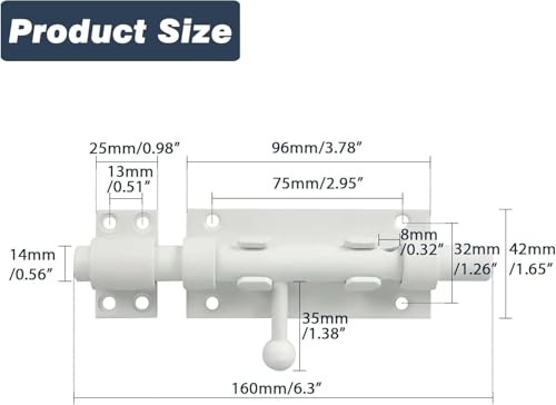 Alise Stainless Steel Gate Latch - Slide Bolt, Heavy Duty Door Latch, White Barrel Bolt, Security Slide Lock - color: White, size: 6 Inch (Regular)