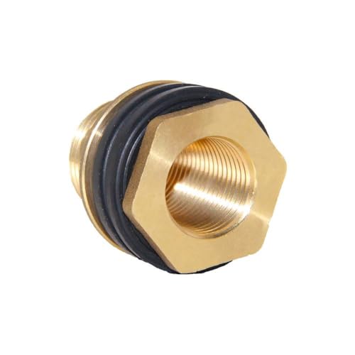 Joywayus Brass Male Bulkhead Kit Include 1/2" Female 3/4" Male Water Tank Connector Threaded And 3/4" Female Outer Hex Head End Pipe Caps with Rubber Gasket - size: 3/4" Male x 1/2" Female-1PCS