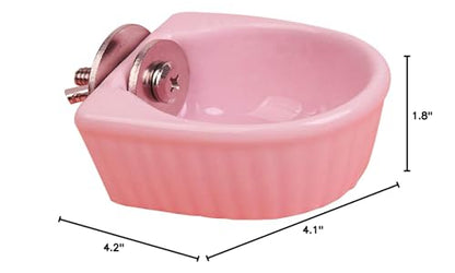 Small Animals Bowl, Detachable Cage Feeder Pet Ceramic Water & Food Feeder, Small Animal Supplies for Rabbit Parrot Squirrels Chinchilla Hamster Ferret (Pink, M) - size: M