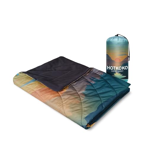 Waterproof Stadium Blanket, Fleece Camping Blanket Wearable Soft Warm Camp Blanket for Outdoor Camping, Picnic, Stadium, Sports, Beach, Car - color: Sunset