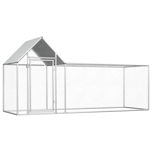 Large Galvanized Steel Chicken Coop Outdoor with Lockable Door and Wire Grid, 9.8x3.3x4.9ft Silver Water-Resistant Roof Hen House for Ducks Geese Rabbits - size: 9.8' x 3.3' x 4.9' (W x D x H)