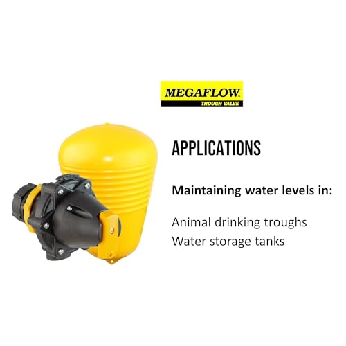 Jobe Valves J-MFV0100DLT Megaflow Trough Valve 1" NPT, 200 L/Min High Flow, 150 PSI, Detachable Base with Long Tail, Float Operated Water Valve for Livestock Troughs & Tanks, Yellow/Black