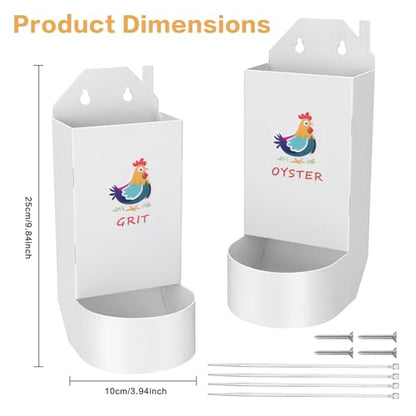 Chicken Grit and Oyster Shell Feeder,Metal Automatic Chicken Feeder,Chicken coop Accessories Poultry feeders, Suitable for Quail, Pigeons, Doves, Chicks, and Adult Chickens（2 Pcs White）