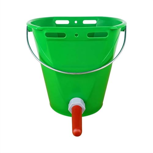 Feed Bucket,Livestock Milk Feeder Bucket 8L Large Capacity with 1 Nipple 1 Mouth Feeding Station for Lamb Calf Goat Kid Piglet Food Grade Plastic Farm Nursing Pail with Internal Scale and Handle - color: Green1