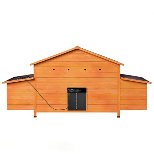 Automatic Chicken Coop with Solar-Powered Door and 2 Nesting Boxes – Weatherproof Ventilated Coop for Backyard Chickens with Timer Light Sensor
