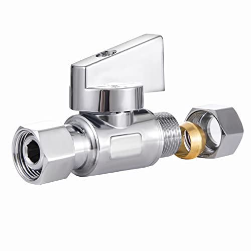 reezliy 2 Pack Chrome Brass 3/8" Comp FIP x 3/8 Inch Compression MIP Quarter Turn Water Straight Angle Stop (Add on) Valve for sink or toilet,water supply - size: 2 Pack 3/8" Comp FIP x 3/8" Comp MIP