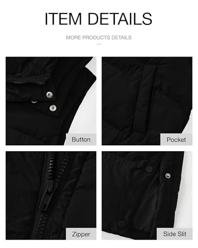 BTFBM Long Puffer Vest Women Quilted Hooded Button Down Zip Up Sleeveless Vests Outerwear Padded Jacket Fall Winter Coat - color: Black, size: XX-Large