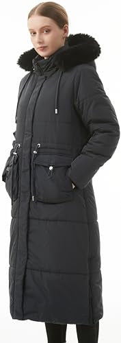 MOERDENG Women's Long Winter Puffer Coat Waterproof Warm Maxi Down Jacket Faux Fur Removable Hood Parka - color: Dark Grey, size: Small