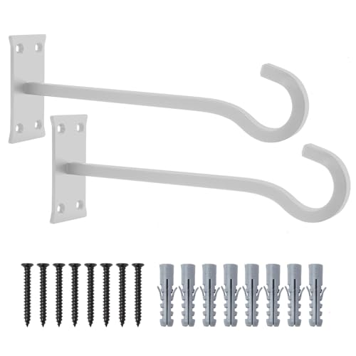 QIEGL 10inch Heavy Duty Plant Hangers Outdoor or Indoor Bird Feeder Hanger Shepherd Hooks 2pcs White Metal Wall Hook for Hanging Plant Bracket, Lantern, Flower Basket, Wind Chimes - color: White, size: 10in Steel Heavy Duty