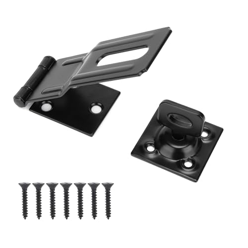4-1/2" Swivel Staple Safety Hasps, Gate Door Hasp Latches Safety Packlock Clasp Locking with Twist Knob for Fence, Gate, Cabinet, Black - color: Black