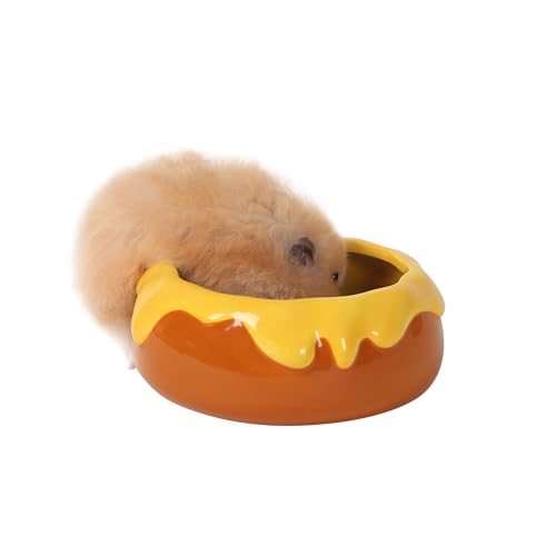 Guinea Pig Food Bowl Hamster Ceramic Water Dish Anti-Spill & Prevent Tipping Rabbit Feeding Bowl for Guinea Pig, Syrian Hamster, Bunny, Rat, Chinchilla, Squirrel, Small Animal (Honey Orange) - color: Honey Orange