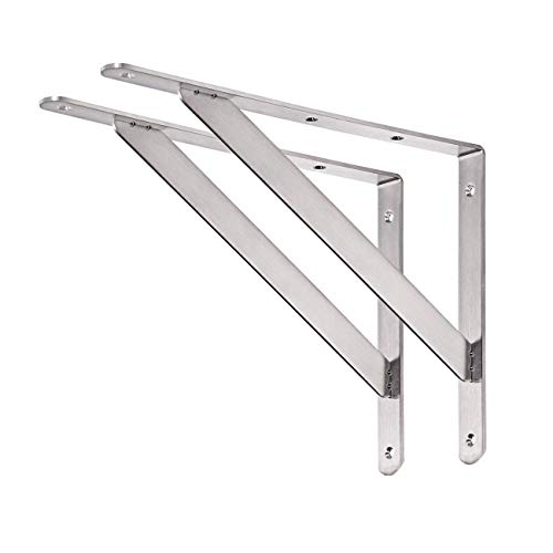 CLT Shelf Bracket 16” x 12" Max Load: 550 lb Heavy Duty Stainless Steel Solid Shelf Support Corner Brace Joint Right Angle, Space Saving DIY Bracket Pack of 2 - color: Silver, size: 16 Inch