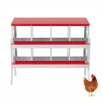 IDEALHOUSE Chicken Nesting Box, Galvanized Steel Laying Box with Rustproof & Roll-Away Egg Design, for Hens, Red 8 Compartment with Bracket - color: Red, size: 8 compartments (with bracket)
