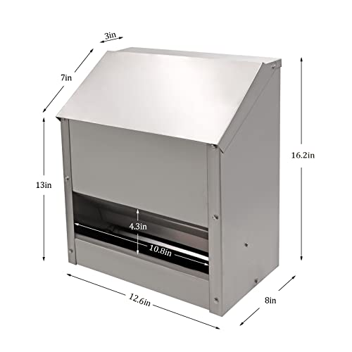 Galvanized Steel Chicken Feeders No Waste Poultry Feeder Rainproof Hanging Poultry Feeder Trough with Lid Holds 25lbs of Feed, No Assembly Required