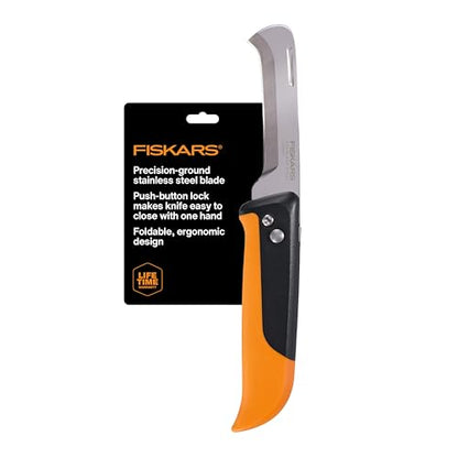 Fiskars Folding Produce Knife, Gardening Tool for Harvesting Produce with Foldable Ergonomic Design, Stainless Steel Curved Blade, Orange - style: Folding Harvest Knife
