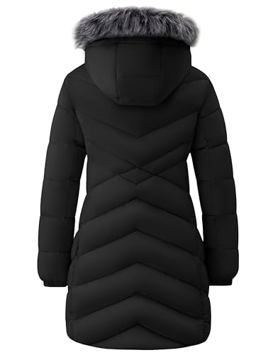 ZSHOW Women's Long Winter Coat Waterproof Warm Quilted Puffer Jacket with Faux Fur Hood - color: Black, size: XX-Large
