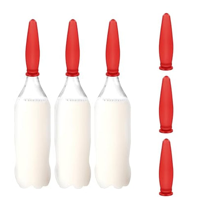 KTXM-Calf Bottle Nipple 3 Pack, FDA-Compliant Silicone Livestock Feeding Teats with Bucket Adapter, Red Replacement Nipples for Calves, Cattle and Foals
