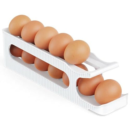 Sotfamily Egg Holder for Fridge, 2 Tiers, Egg Roller for Eggs 12 Count | Auto Rolling Egg Storage Organizer for Refrigerator, Slim Space Saving Container, Dispenser - size: 2 Tiers