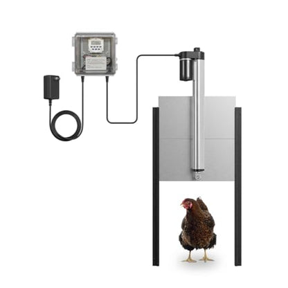 JVR 11"x12" Automatic Chicken Coop Door, LCD Timer, Aluminum | 110V/12V solar-ready, LCD timer, IP53, power memory, anti-pinch, heavy-duty aluminum predator-proof actuator - size: Small