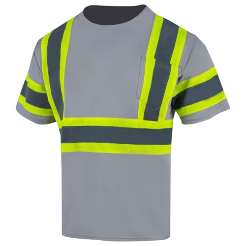 VENDACE Hi Vis Reflective Safety Shirts for Men ANSI Class 1 High Visibility Construction Work T Shirt(Grey,XL) - color: Grey, size: X-Large