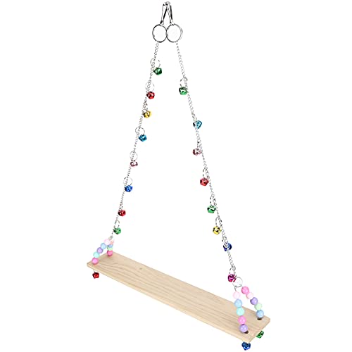 Yctze Chicken Wooden Standing Swing Toy with Bells - Hanging Perch for Medium and Large Parrots - Engaging Chewing & Exercise Activity for Chickens