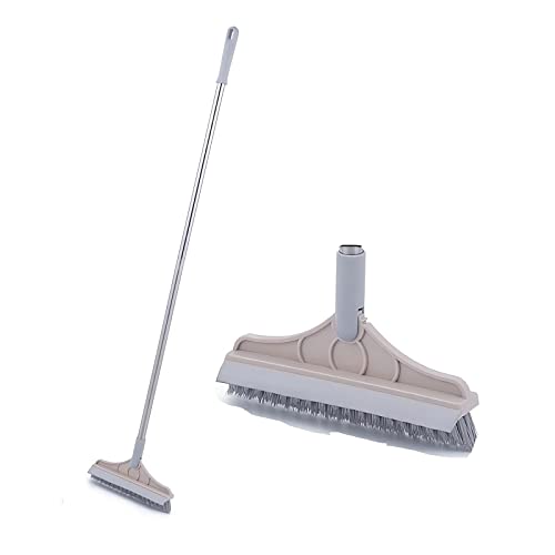 Cleaning Scrub Brush with Long Handle Heavy Duty - 2023 New Shower Powerful 2-in-1 Cleaning Tool with Soft Scraper Squeegee, V-Shaped Bristles Scrubber Deck Brush (Khaki) - color: Khaki