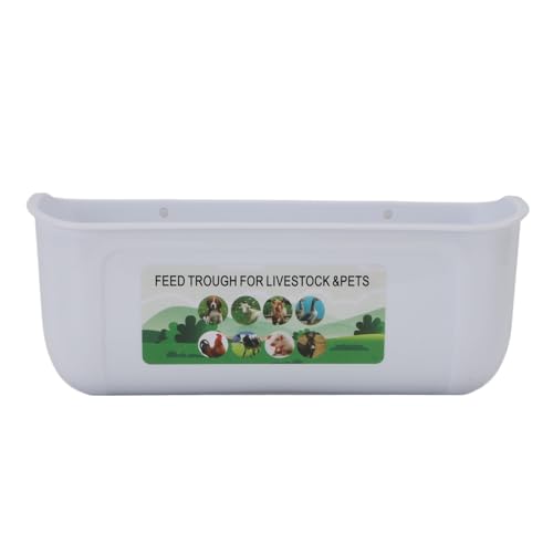 Qinlorgo 2 Pack Chicken Feeder, 5.5 Quart Hanging Fence Feed Trough, Clips with Livestock Waterer, Ideal for Goats, Ducks, Sheep, Piglets, Deer & Poultry (White) - color: White