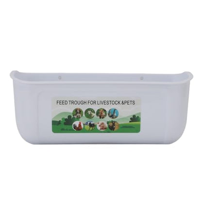 Qinlorgo 2 Pack Chicken Feeder, 5.5 Quart Hanging Fence Feed Trough, Clips with Livestock Waterer, Ideal for Goats, Ducks, Sheep, Piglets, Deer & Poultry (White) - color: White