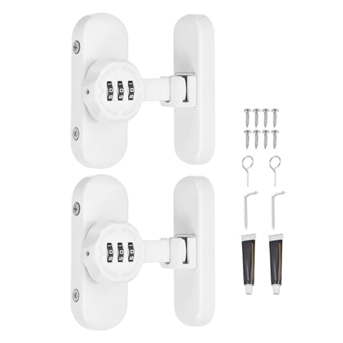 PATIKIL 2Pcs 90/180 Degree Barn Door Combination Lock with Password, 3 Digit Mechanical Password Lock for Sliding Door Gate Cabinets Closet, White - color: White