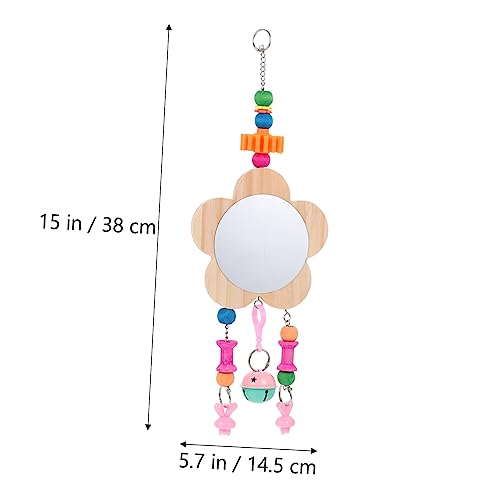 Creative Wooden Hanging Mirror Toy for Chickens and Hens Fun Pet Rooster Accessory Bell Engaging Pecking Play for Coop Entertainment