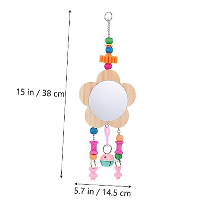 Creative Wooden Hanging Mirror Toy for Chickens and Hens Fun Pet Rooster Accessory Bell Engaging Pecking Play for Coop Entertainment