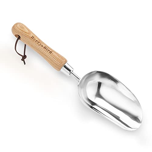 Berry&Bird Garden Loose Soil Scoop, Stainless Steel Hand Shovel Spade with Wood Handle Multi Function Gardening Trowel Spoons for Transplanting, Digging, Planting, Cultivation - color: Loose Soil Scoop, size: Small