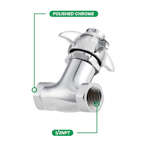 Self-Closing Valve with Knob, Heavy Duty Stop Valve, Polished Chrome - style: with knob
