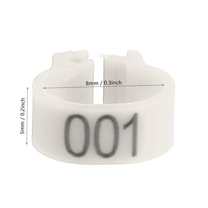 100Pcs Birds Leg Rings, 8mm Pigeon Leg Bands 001 to 100 Numbered Plastic Clip on Identification Rings for Chicks Parrots Finch Dove Lovebird Quail Bantam Lovebirds (White) - color: White