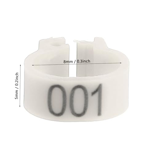 100Pcs 8MM 001 to 100 Numbered Plastic Letter Pigeon Bird Leg Bands Rings, Pigeon Identify Rings, Training Supplies Leg Number Bird Bands for Letter Pigeon (White) - color: White