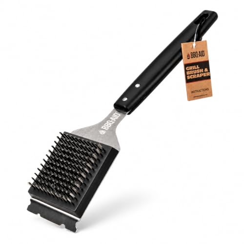 Grill Brush for Outdoor BBQ Grill Cleaning Scraper, Replaceable Head, Black | Barbecue grill cleaning brush with no-scratch stainless steel bristles and extended black handle, safe for any grill grate - color: Black