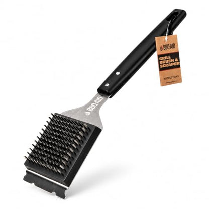 Grill Brush for Outdoor BBQ Grill Cleaning Scraper, Replaceable Head, Black | Barbecue grill cleaning brush with no-scratch stainless steel bristles and extended black handle, safe for any grill grate - color: Black