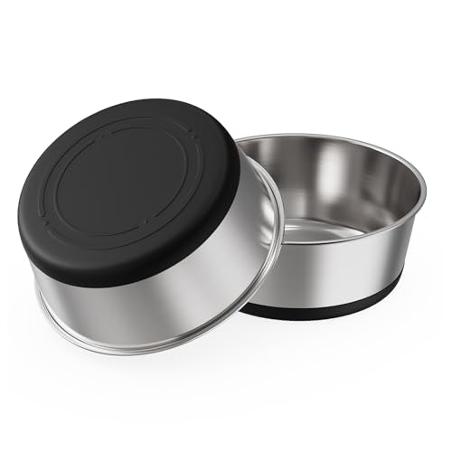 Food Grade 304 Stainless Steel Dog Bowls with Non-Slip Rubber Bottom,Food and Water Bowl for Feeding Dogs and Cats, Dishwasher Safe, Rust Resistant, BPA Free(Set of 2) (Black, 6 Cup) - color: Black, size: 6 Cup