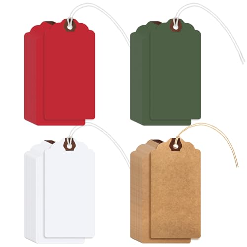 Outus 60 Pcs 4 3/4-in x 2 3/8-in Blank Large Paper Gift Tags with String and Reinforced Eyelet Wire Writable Price Tags Shipping Labels Inventory Labels (Christmas Colors) - color: Christmas Colors