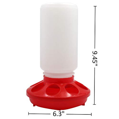 Automatic Poultry Feeder Small, Waste Free Chicken Feeder Jar, Baby Chick Feeder for Birds Pigeon Quail 1 Quart (Red and White)