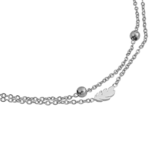Charms Anklet Foot Bracelet for Women - color: Silver Feather with Chain
