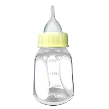 4 Pieces Pet Feeding Bottles Kit Newborn Small Animal Milk Bottle for Kitten Puppy Nursing Nipple Brush 4oz - color: Yellow