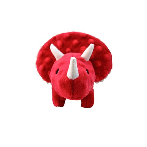 Squeaky Dog Toys Plush Dog Toy with Crinkle Paper Stuffed Durable Dog Chew Toys for Small Middle and Large Dogs Triceratops Red - color: Triceratops Red