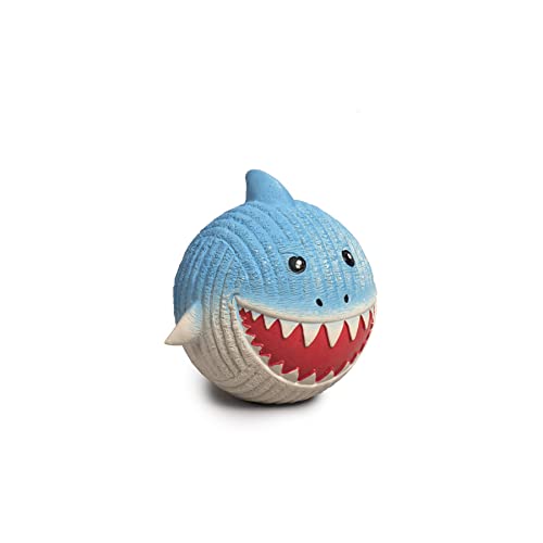 HuggleHounds Ruff-Tex Latex Ball Dog Toy - Dog Toys Rubber, Puppy Toys, Puppy Essentials, Heavy Duty Squeaky Ball for Small, Medium & Large Dogs, All Breeds - Finn the Shark, Large - size: Large, style: Finn the Shark