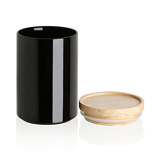 Sweejar Kitchen Canisters Ceramic Food Storage Jar, Stackable Containers with Airtight Seal Wooden Lid for Serving Coffee Bean, Flour, Tea, Cookies and More - 58 Fl Oz(Black) - color: Black, style: 58 Fl Oz (5.2"x7.8")