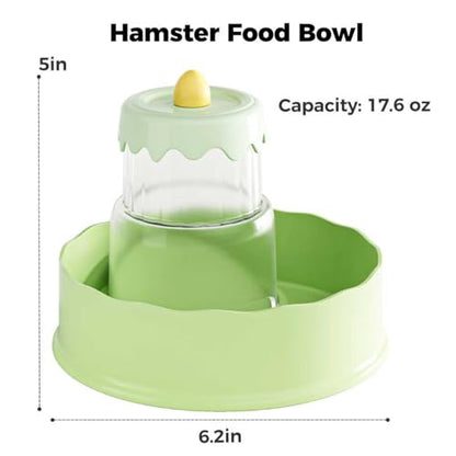 Mini&moe Hamster Food Bowl - Automatic Guinea Pig Feeder No Spill Storage Small Pet Food Dispenser for Gerbil, Rat, Chinchilla, Ferret, Hedgehog - color: light green